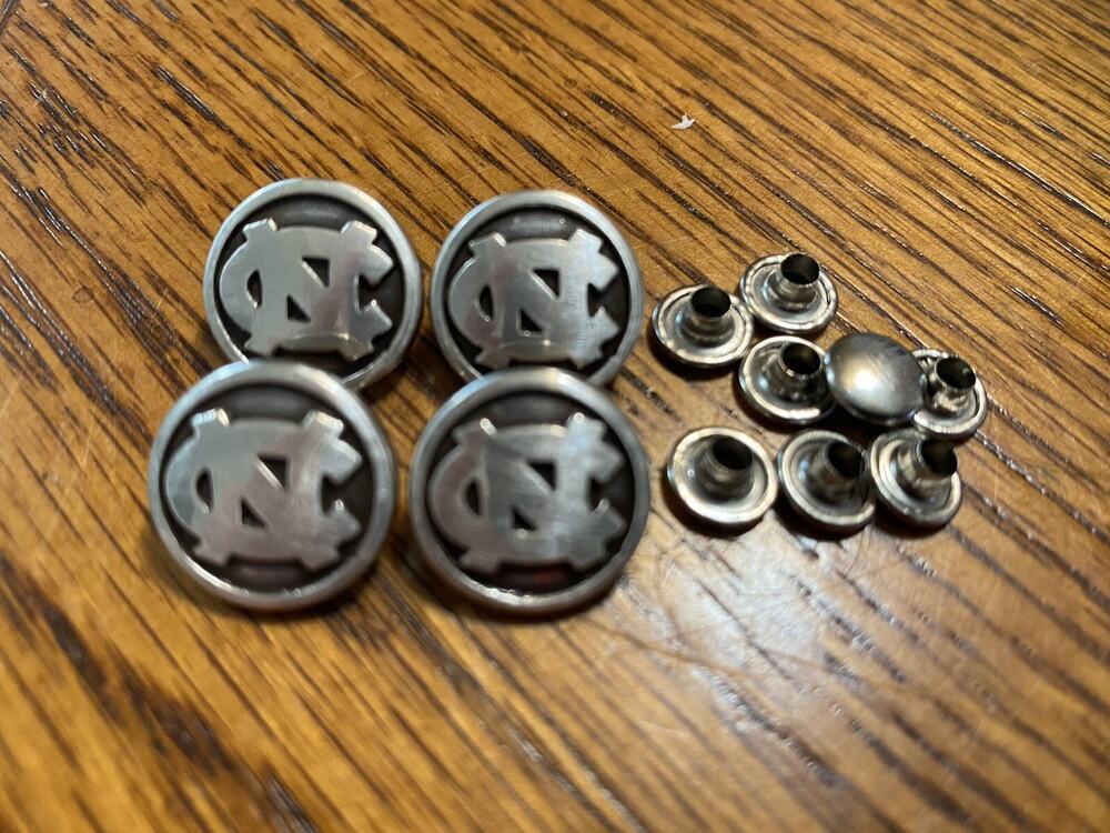 Lot Of 4 North Carolina Tar Heels Conchos With Rivets 5/8” Wide SMALL